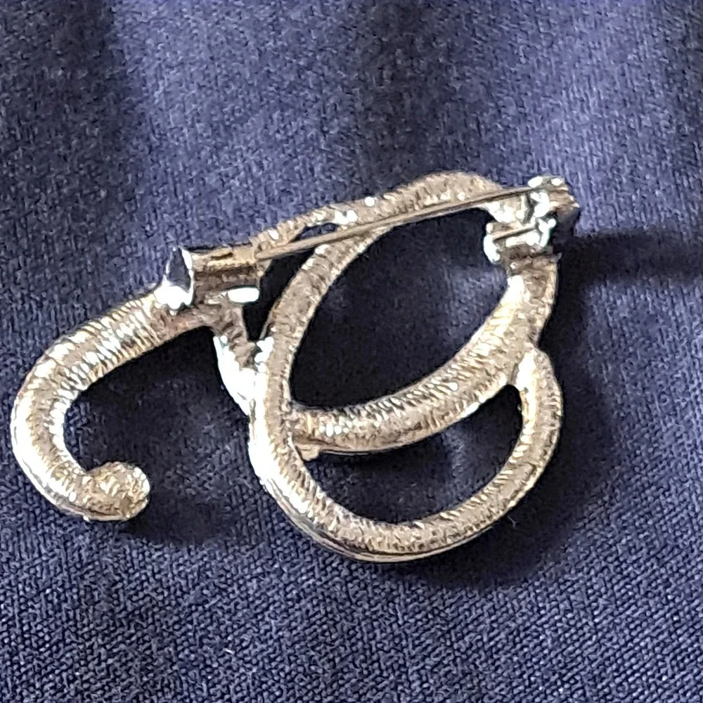 Silver Crystal Script Letter G Brooch Pin 2
